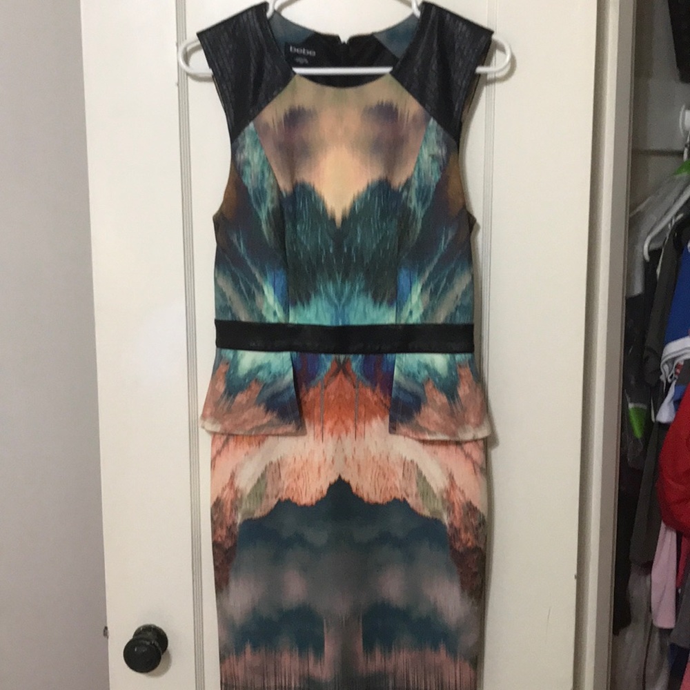 Bebe Watercolor Peplum Dress